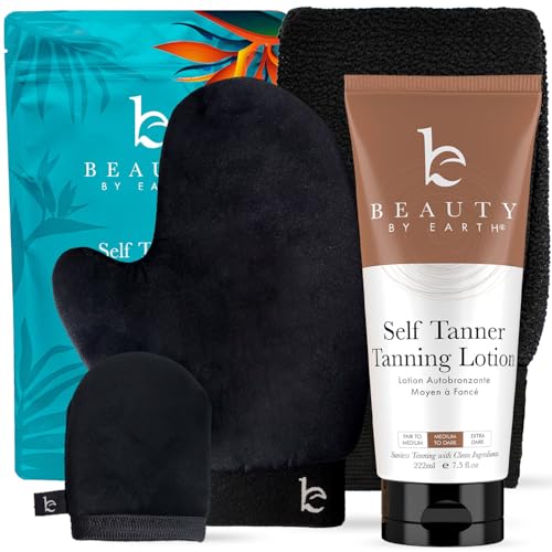 Self Tanner Kit - Natural Glow, Non-Toxic Formula, Includes Glove & Mitt - USA Made