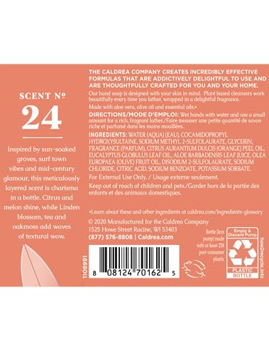 Caldrea Hand Soap - Moisturizing Aloe Vera & Olive Oil, Tangelo Palm Frond Scent - 10.8oz