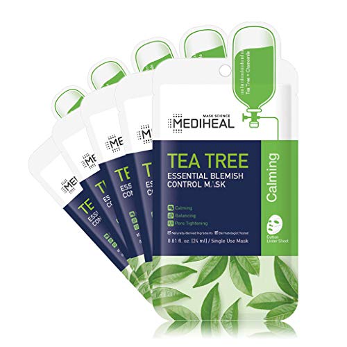 Mediheal Tea Tree Essential Blemish Control Mask - Skin Soothing, Minimizes Redness - 5 Masks