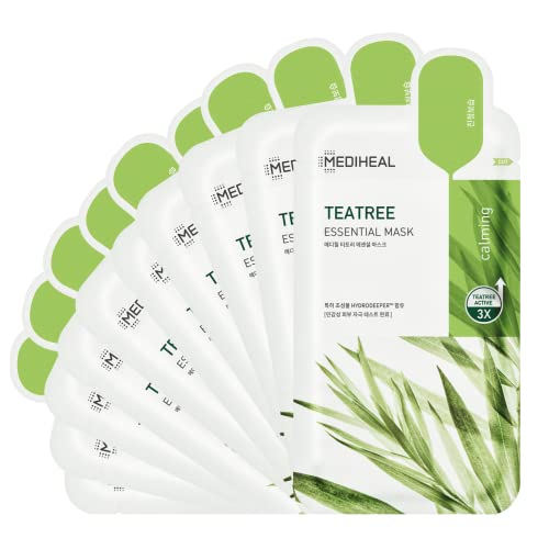 Mediheal Tea Tree Blemish Control Sheet Mask - Soothes Irritation, Vegan, 10 Masks
