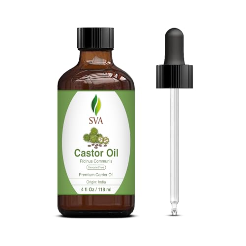 SVA Castor Seed Oil - 100% Natural Carrier Oil for Hair & Skin Care, 4 Fl Oz with Dropper