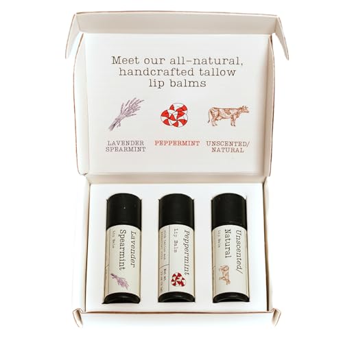 Hearth and Homestead Tallow Lip Balm Collection - Moisturizing, Organic Ingredients - 3x .33 oz