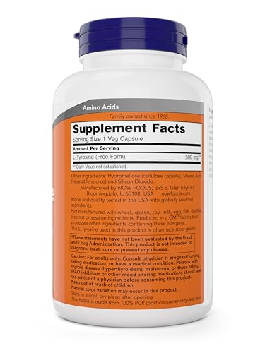 Now Foods L-Tyrosine 500mg - Supports Mental Alertness, Non-GMO, 300 Capsules