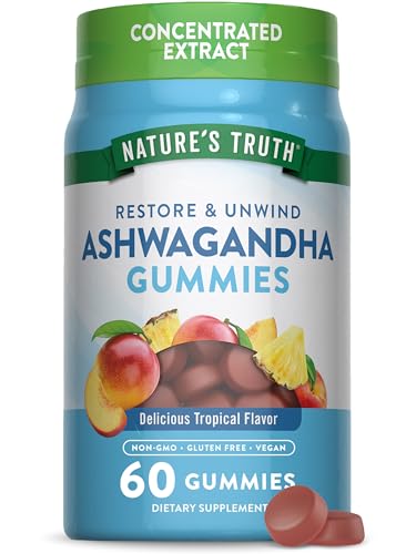Nature's Truth Ashwagandha Gummies - Herbal Support, Vegan & Non-GMO - 60 Tropical Gummies