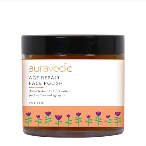 Auravedic Face Scrub - Reduces Fine Lines, Hydrating Pomegranate & Honey - 3.53 Oz