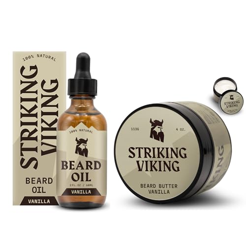 Striking Viking Beard Oil & Butter Set - Softens, Moisturizes, Vanilla Scent - 2oz & 4oz