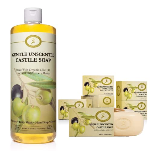 Carolina Castile Unscented Bar Soap - Organic Olive Oil, Gentle Formula - 6 Pack