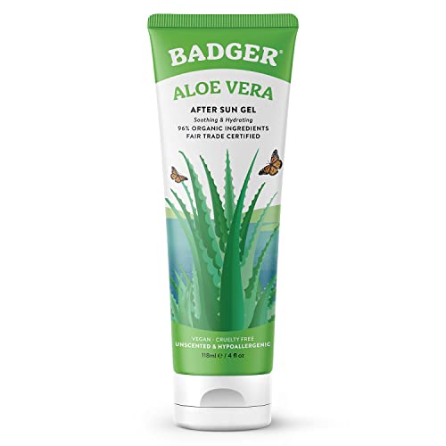 Badger After Sun Gel - Soothes Sunburn, Hydrating Organic Aloe, Hypoallergenic - 4 fl oz