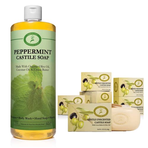 Carolina Peppermint Bar Soap - Hydrating Organic Olive Oil, Cocoa Butter Blend - 6 Bars