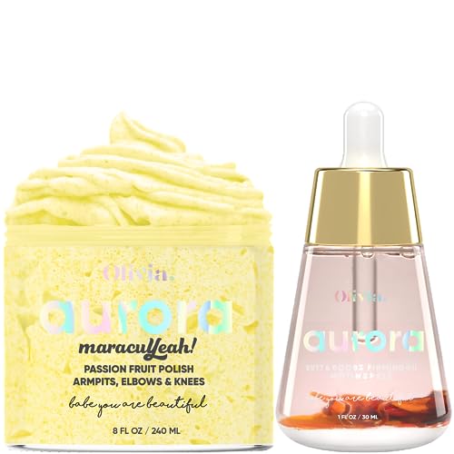 Olivia Body Scrub & Oil - Brightens, Evens Skin Tone, Natural Ingredients - 8oz