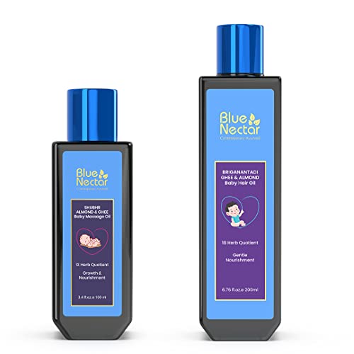 Blue Nectar Baby Lotion & Hair Oil Set - Nourishing Care with Organic Ghee & Coconut Oil - 10.14oz