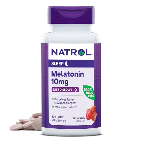 Natrol Fast Dissolve Melatonin 10 mg - Supports Restful Sleep, Strawberry Flavor - 200 Tablets