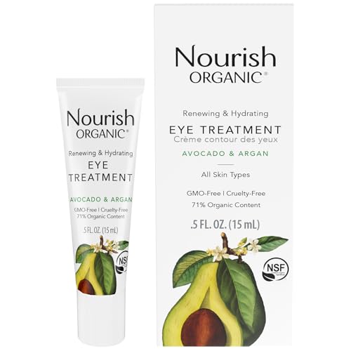 Nourish Organic Eye Treatment - Hydrating Brightener with Vitamin C, Aloe & Cotton Round - 0.5 Fl Oz