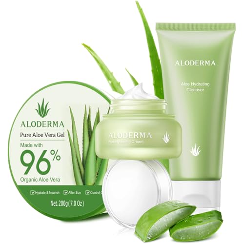 Aloderma Basic Aloe Hydrating Set - Deep Moisture, Organic Aloe Vera, 3-Piece Kit, 200g