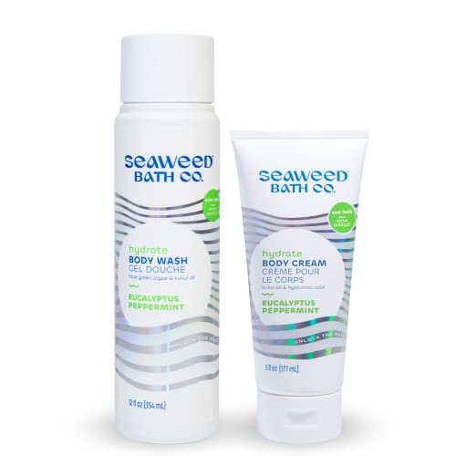 Seaweed Bath Co. Body Wash & Cream Set - Hydrating Eucalyptus Peppermint Duo - 12oz, 6oz