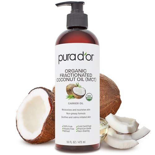 PURA D'OR Organic Fractionated Coconut Oil - Nourishing Moisturizer for Skin & Hair - 16oz