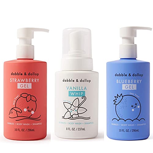 Dabble & Dollop Kids Shampoo & Body Wash - Natural, Vegan, Tear-Free, 3 Scents - Set of 3