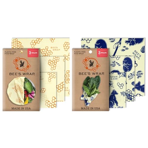 Bee's Wrap Reusable Beeswax Food Wraps - Natural Food Storage, Organic Cotton, 3 Assorted Sizes