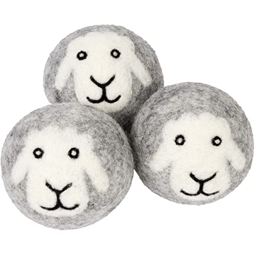 Smart Sheep Wool Dryer Balls - Natural Fabric Softener, Reduces Dry Time - 3 Pack (Gray)