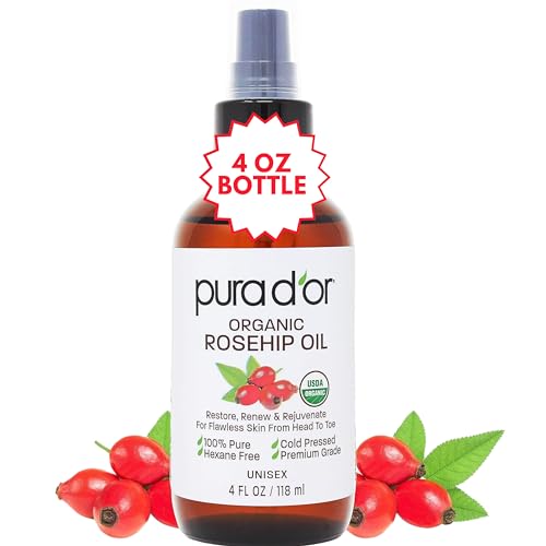 PURA D'OR Hair Relaxer - Natural Frizz Control, USDA Certified Organic Rosehip Oil - 4oz