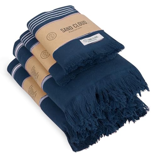 Sand Cloud Towel Set - Soft & Absorbent 100% Organic Cotton, Fast-Drying - 4-Piece Navy Bundle