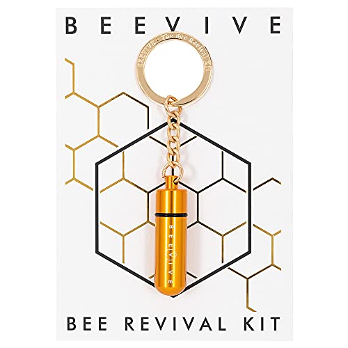 The Original Bee Revival Kit - Reusable Bee Food Syrup, Refillable Aluminum Keyring - Gold