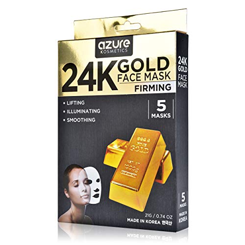 AZURE 24K Gold Face Mask - Anti-Aging, Hydrating, Natural Ingredients - 5 Pack