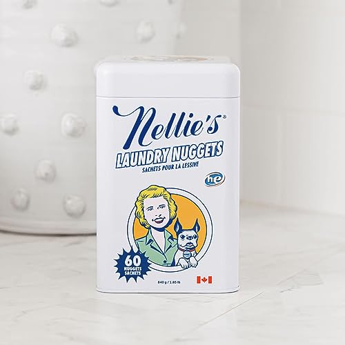 Nellie's Laundry Nuggets - Powerful Plant-Based Detergent Pods, 60 Loads - No Residue