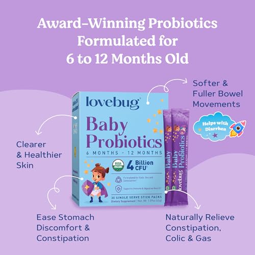 Lovebug Probiotic for Babies - Supports Digestive Health, USDA Organic, Sugar Free - 30 Packets