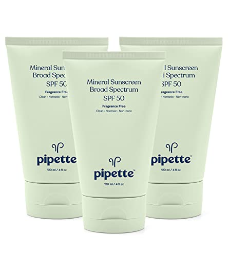 Pipette Mineral Sunscreen - SPF 50 Broad Spectrum Protection, Non-Toxic for Sensitive Skin - 4fl oz