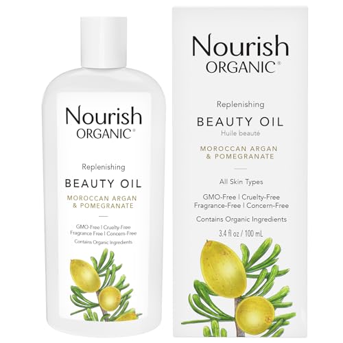 Nourish Organic Beauty Oil - Moisturizing Body Oil with Argan, Pomegranate & Rosehip - 3.4 Oz