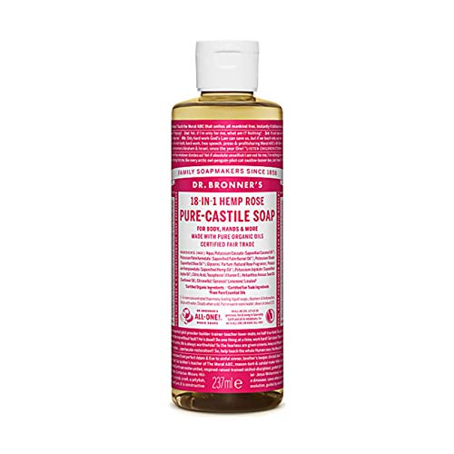 Dr Bronner Rose Castile Liquid Soap - Biodegradable, Organic Ingredients, Refreshing Scent - 236ml