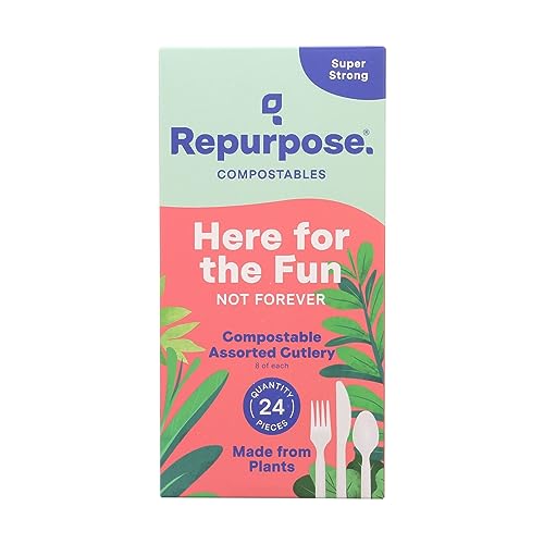Repurpose Compostable Utensils Set - Non-Toxic, BPI Certified, 24 Count (8 Forks, Spoons, Knives)