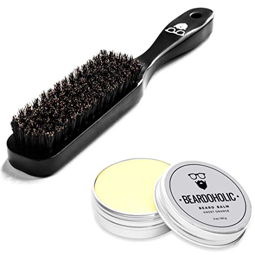Beardoholic Beard Balm & Brush Set - Tames Stray Hairs, Moisturizes, Orange Scent - 2oz