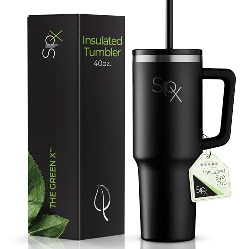 SIPX Insulated Tumbler - Keeps Drinks Hot 6H & Cold 12H, BPA-Free, 40oz with Lid & Straw