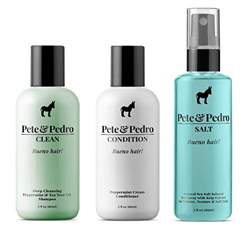 Pete & Pedro Hair Care Set - Invigorating Shampoo, Conditioner & Salt Spray, 2 oz. Each