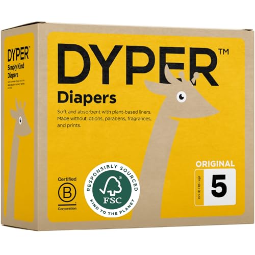 DYPER Baby Diapers Size 5 - Plant-Based, Hypoallergenic, Soft & Absorbent - 120 Count