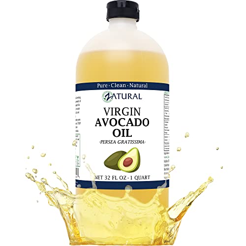 Zatural Virgin Avocado Oil - Pure Cold Pressed, High Smoke Point, Nourishing for Hair & Skin - 32oz