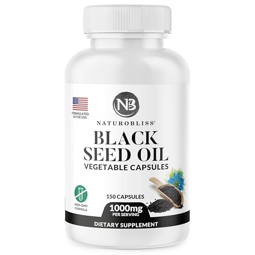 NaturoBliss Black Seed Oil - Premium Cold-Pressed Supplement, Non-GMO, Vegan - 150 Softgels