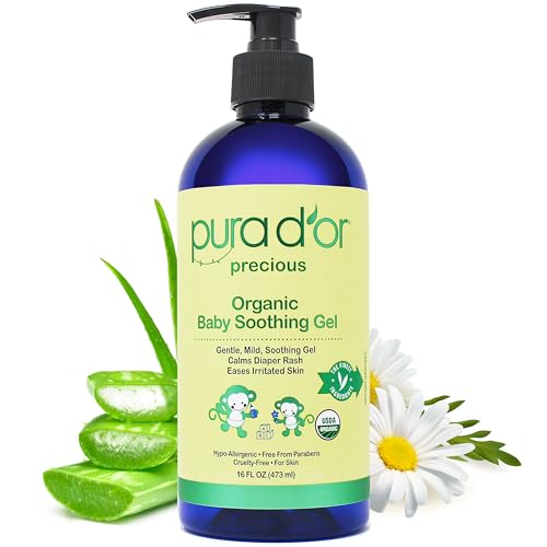 PURA D'OR Baby Skin Care - Soothing Gel for Diaper Rash Relief, Organic Aloe & Oils - 16oz
