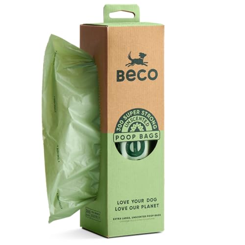 Beco Big & Strong Dog Poop Bags - Leakproof, 100% Recycled, Tissue Box Dispenser - 300 XL Bags