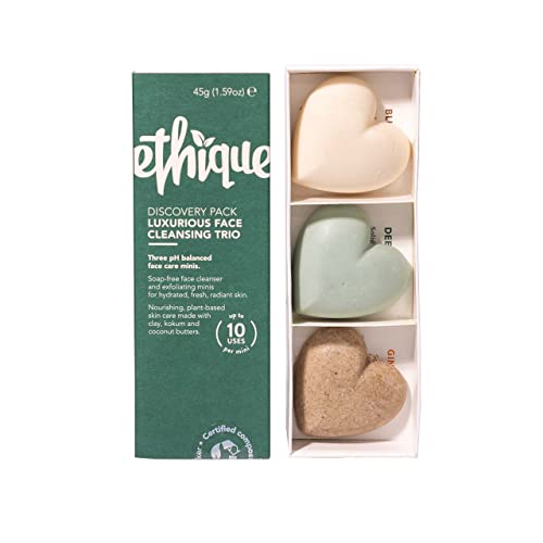 Ethique Face Cleanser Discovery Pack - Gentle Cleansers & Exfoliating Scrub, Vegan - 3 Bars 1.59oz