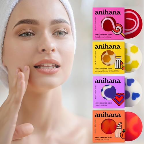ANIHANA Handcrafted Soap Set - Nourishing Coconut Oil, Paraben-Free, 4 Scents - 4.23oz Each