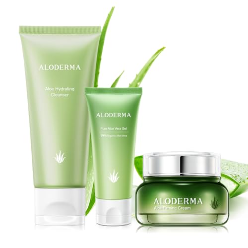 Aloderma Travel Size Aloe Vera Bath & Body Set - Hydrating Cream, Cleanser, Gel - 3 Pieces