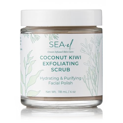 Sea El Coconut Kiwi Exfoliating Face Scrub - Hydrating & Anti-Aging, Pumice & Green Tea - 4 Oz