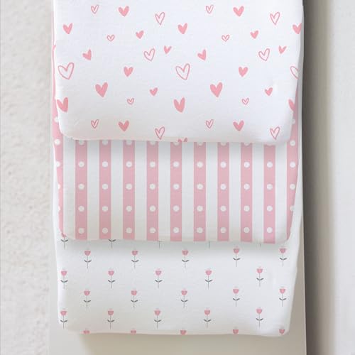 Cambria Baby Crib Sheet Covers - 100% Organic Cotton, Soft & Durable - 3 Pack, Pink