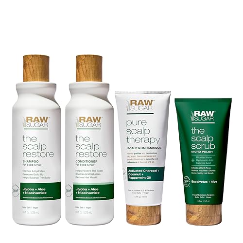 Raw Sugar Hair Care Set - Nourishing Scalp Spa Kit with Natural Ingredients, 4 Products