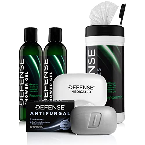 Defense Soap Peppermint Body Wash & Wipes Bundle - Natural Ingredients, Antifungal - 8oz, 40ct