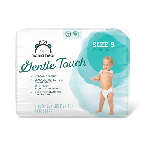 Mama Bear Gentle Touch Diapers - Hypoallergenic, 12-Hour Leakage Protection, Size 5, 33 Count