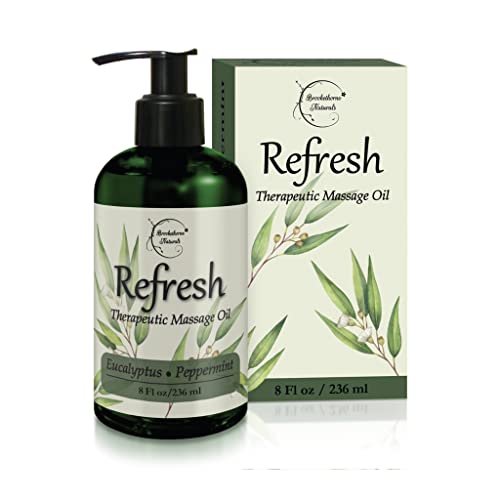 Refresh Massage Oil - Natural Muscle Relaxer with Eucalyptus & Peppermint - 8oz Nut Free